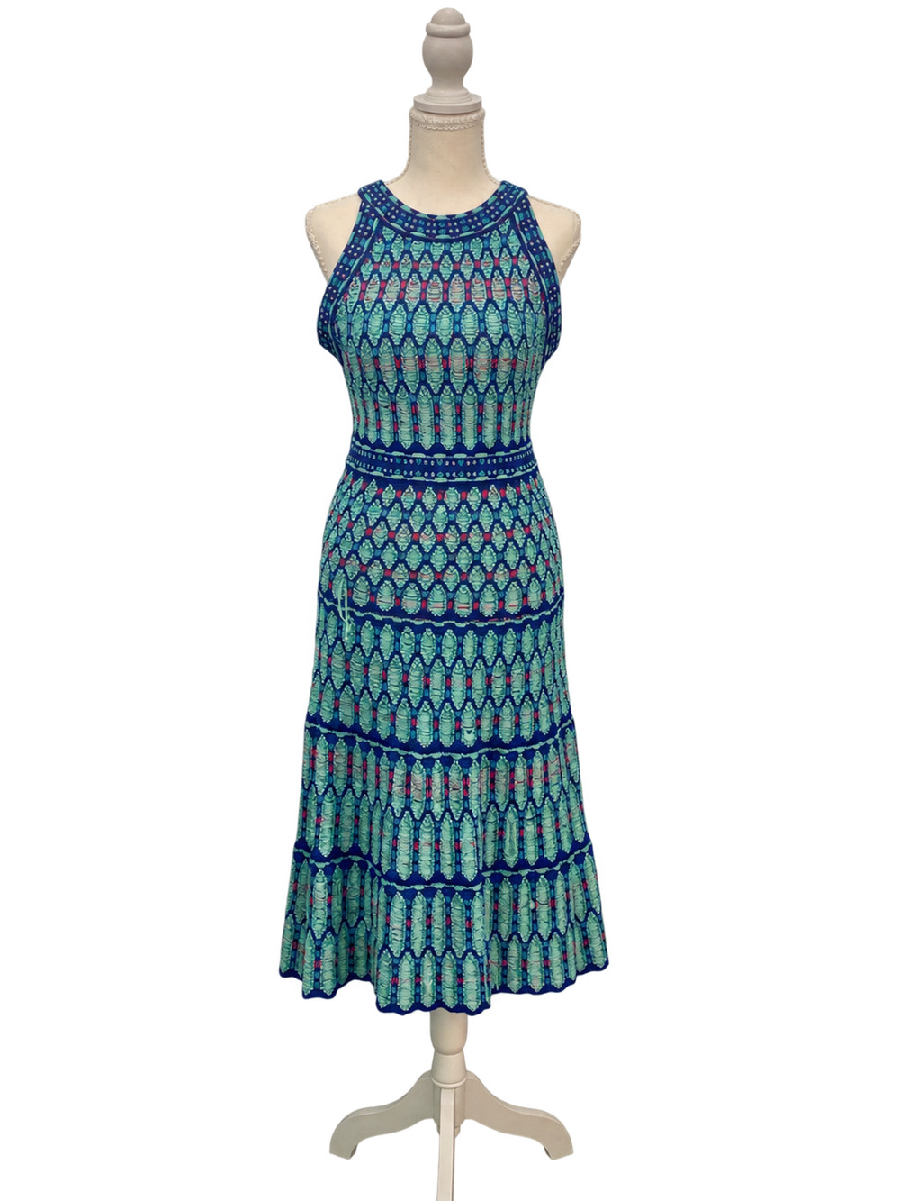 M Missoni Knit Midi Dress Size 42 Blue Green Sleeveless Fit & Flare